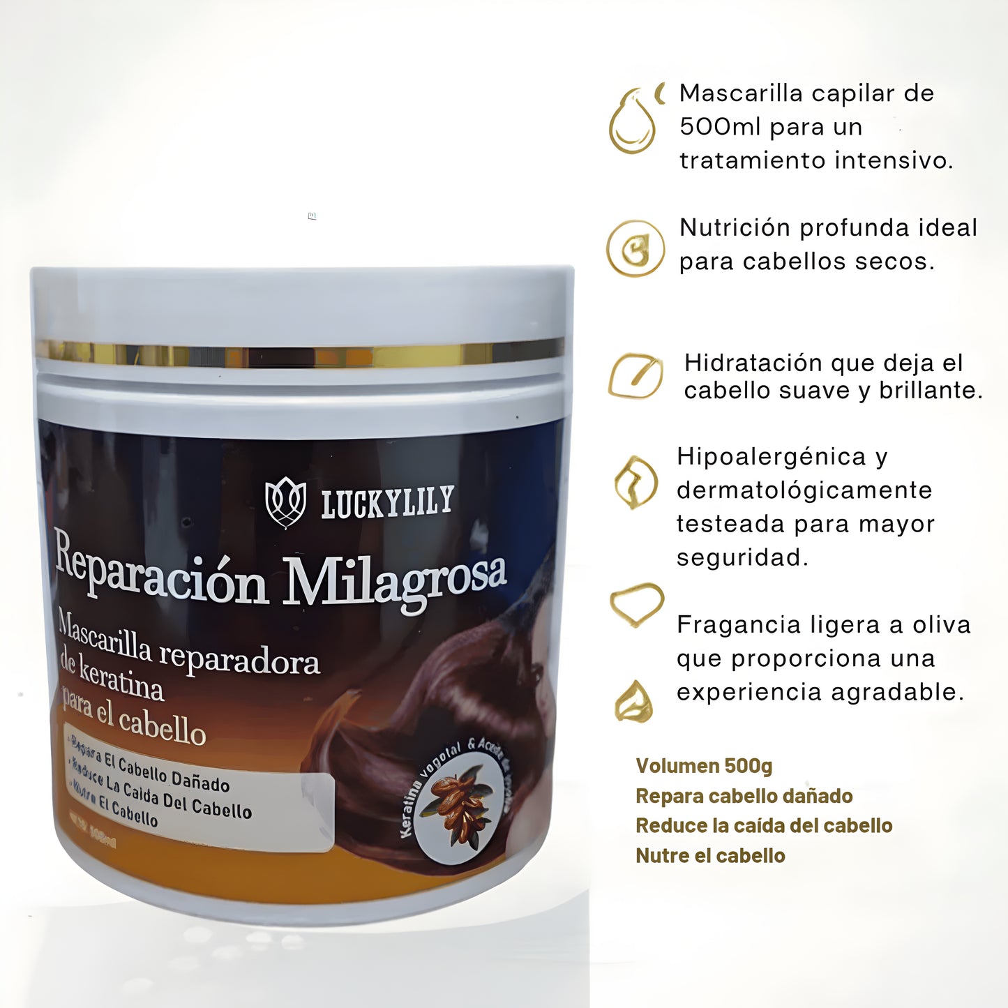 🌿 Mascarilla Reparadora Keratina Luckylily 500 ml | Nutrición y Restauración Capilar