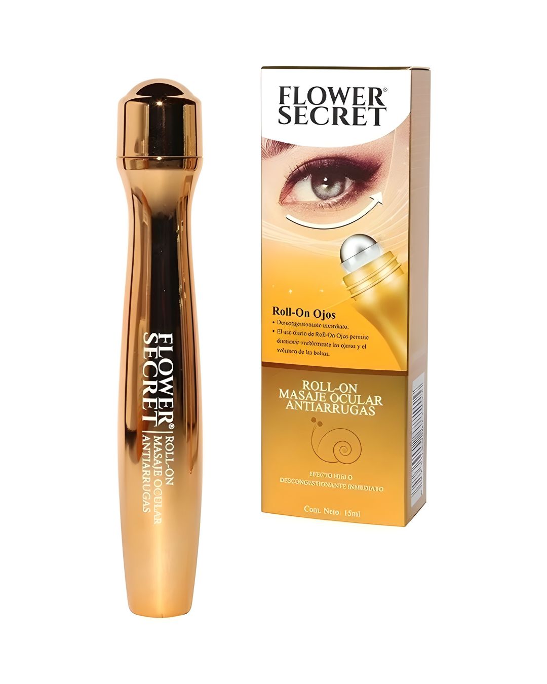 👁️ Serum Roll-On Contorno de Ojos Flower Secret – Masajeador Antifatiga 15 ml